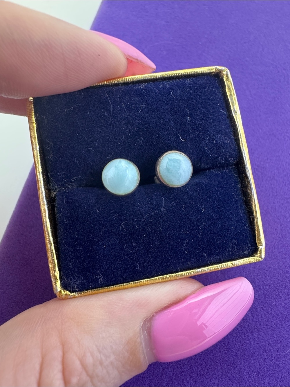 💛 Vintage Sterling Silver Larimar Stud Earrings | Caribbean Sea Boho